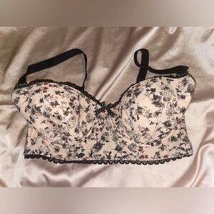 Freya Floral Lace Bustier in Creamy Pink and Black Floral